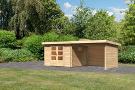 Gartenhaus SET naturbelassen mit Anbaudach 3,3m, Rück- und Seitenwand, Grundfläche: 7,5m²