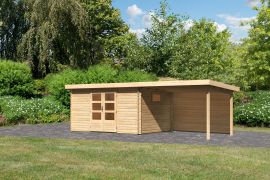 Gartenhaus SET naturbelassen mit Anbaudach 3,3m Breite, Rückwand, Grundfläche: 11,5m²