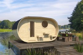 Saunahaus oval Schlafkogel 02 - Abmessungen: 400 x 235 x 233 (B x T x H), Grundfläche: 9,4 m²