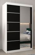 Schiebetürenschrank / Kleiderschrank Jan 02B mit Spiegel, Farbe: Weiß matt / Schwarz - Abmessungen: 200 x 120 x 62 cm ( H x B x T)