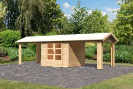 Gartenhaus SET naturbelassen mit zwei Dachausbauelementen, Grundfläche: 5,5m²