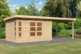 Gartenhaus SET naturbelassen mit Anbaudach 3,2 m, Grundfläche: 8,6m²