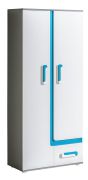 Jugendzimmer - Drehtürenschrank / Kleiderschrank Oskar 03, Farbe: Anthrazit / Weiß / Blau - 192 x 85 x 40 cm (H x B x T)