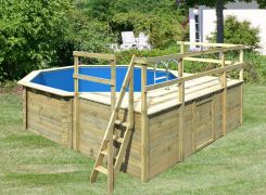 Pool Modell 2 D aus Holz, Farbe: Natur KDI, Ø 509 cm, inkl. Leitern & Terrasse 3-teilig