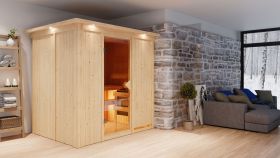 Sauna "Veli" SET mit Kranz Inkl. Ofen 9 kW - 210 x 165 x 202 cm (B x T x H)
