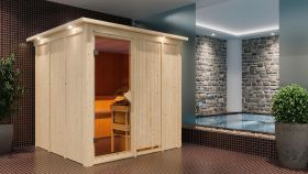 Sauna "Aleksi" mit bronzierter Tür und Kranz - Farbe: Natur - 210 x 210 x 202 cm (B x T x H)