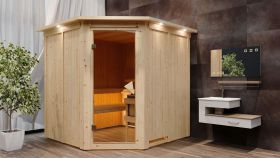 Sauna "Nooa" mit Kranz - Farbe: Natur - 210 x 210 x 202 cm (B x T x H)