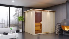 Sauna "Toivo" mit bronzierter Tür und Kranz - Farbe: Natur - 245 x 210 x 202 cm (B x T x H)