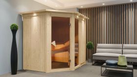 Sauna "Bjarki 2" SET mit bronzierter Tür und Kranz mit Ofen 9 kW - 210 x 184 x 202 cm (B x T x H)