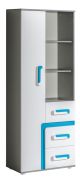 Jugendzimmer - Schrank Oskar 04, Farbe: Anthrazit / Weiß / Blau - 192 x 75 x 40 cm (H x B x T)