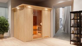 Sauna "Agnar" mit bronzierter Tür und Kranz - Farbe: Natur - 210 x 184 x 202 cm (B x T x H)