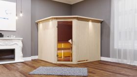 Sauna "Samu" SET mit Kranz und Ofen BIO 9 kW - 245 x 210 x 202 cm (B x T x H)