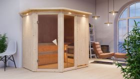 Sauna "Bjarki 1" SET mit bronzierter Tür und Kranz mit Ofen 9 kW - 210 x 165 x 202 cm (B x T x H)