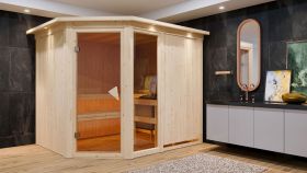 Sauna "Bjarki 3" SET mit bronzierter Tür und Kranz mit Ofen externe Steuerung easy 9 kW Edelstahl - 245 x 210 x 202 cm (B x T x H)