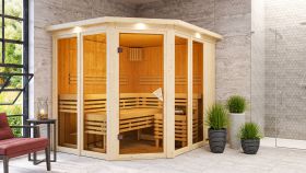 Sauna "Alvara" mit bronzierter Tür und Kranz - Farbe: Natur - 245 x 210 x 202 cm (B x T x H)