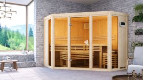 Sauna "Dilja" SET mit bronzierter Tür - Farbe: Natur, Ofen BIO 9 kW - 231 x 231 x 198 cm (B x T x H)