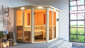 Infrarotkabine "Eldey" SET mit bronzierter Tür und Kranz - Farbe: Natur, Ofen BIO 9 kW - 245 x 210 x 202 cm (B x T x H)