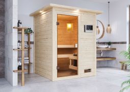 Sauna "Eivind" SET mit bronzierter Tür und Kranz - Farbe: Natur, Ofen externe Steuerung easy 9 kW - 173 x 159 x 191 cm (B x T x H)