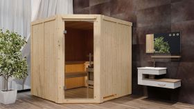 Sauna "Nooa" SET mit graphitfarbener Tür - Farbe: Natur, Ofen 9 kW - 196 x 196 x 198 cm (B x T x H)