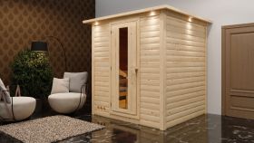 Sauna "Jonna" mit Kranz und Energiespartür - Farbe: Natur - 224 x 210 x 206 cm (B x T x H)
