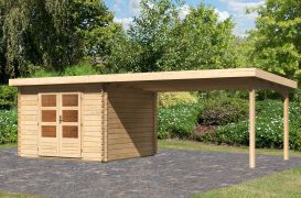 Gartenhaus SET AKTION mit Pultdach inkl. Anbaudach, Farbe: Naturbelassen, Grundfläche: 7,84 m²