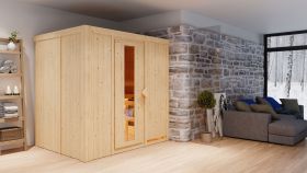 Sauna "Veli" SET mit Energiespartür - Farbe: Natur, Ofen 9 kW - 196 x 151 x 198 cm (B x T x H)