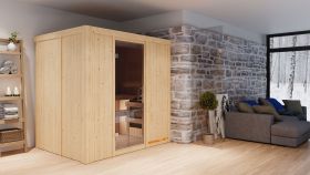 Sauna "Veli" SET mit graphitfarbener Tür - Farbe: Natur, Ofen BIO 9 kW - 196 x 151 x 198 cm (B x T x H)