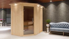 Sauna "Mika" mit graphitfarbener Tür und Kranz - Farbe: Natur - 165 x 210 x 202 cm (B x T x H)