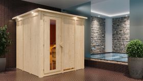 Sauna "Aleksi" mit Energiespartür und Kranz - Farbe: Natur - 210 x 210 x 202 cm (B x T x H)