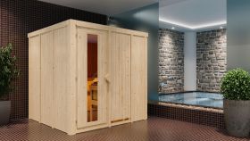 Sauna "Aleksi" SET mit Energiespartür - Farbe: Natur, Ofen 9 kW - 196 x 196 x 198 cm (B x T x H)