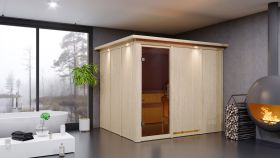 Sauna "Toivo" mit graphitfarbener Tür und Kranz - Farbe: Natur - 245 x 210 x 202 cm (B x T x H)