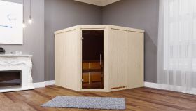Sauna "Samu" SET mit graphitfarbener Tür - Farbe: Natur, Ofen externe Steuerung easy 9 kW - 231 x 196 x 198 cm (B x T x H)