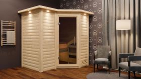 Sauna "Tjara 1" mit graphitfarbener Tür und Kranz - Farbe: Natur - 221 x 198 x 212 cm (B x T x H)