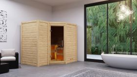 Sauna "Tjara 2" SET mit graphitfarbener Tür - Farbe: Natur, Ofen BIO 9 kW - 236 x 184 x 209 cm (B x T x H)