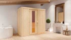 Sauna "Eeli" SET mit Energiespartür - Farbe: Natur, Ofen BIO 9 kW - 196 x 118 x 198 cm (B x T x H)