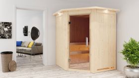 Sauna "Eetu" mit Klarglastür und Kranz - Farbe: Natur - 165 x 165 x 202 cm (B x T x H)
