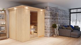 Sauna "Veli" SET mit Klarglastür, Kranz & Ofen 9 kW - 210 x 165 x 202 cm (B x T x H)
