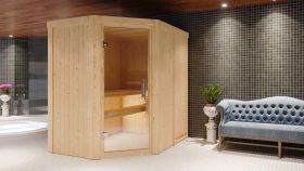 Sauna "Mika" SET mit Klarglastür & Ofen BIO 9 kW - 151 x 196 x 198 cm (B x T x H)