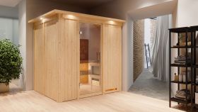 Sauna "Eemil" mit Klarglastür und Kranz - Farbe: Natur - 210 x 184 x 202 cm (B x T x H)