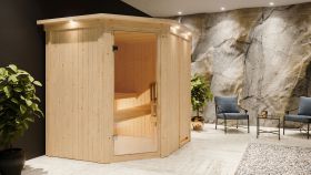 Sauna "Hanko" mit Klarglastür und Kranz - Farbe: Natur - 210 x 184 x 202 cm (B x T x H)