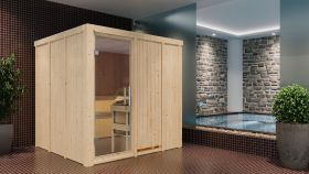 Sauna "Aleksi" mit Klarglastür - Farbe: Natur - 196 x 196 x 198 cm (B x T x H)