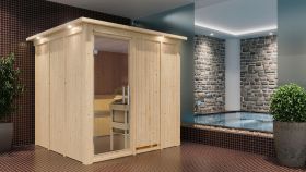 Sauna "Aleksi" SET mit Klarglastür, Kranz & Ofen externe Steuerung easy 9 KW - 210 x 210 x 202 cm (B x T x H)