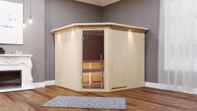 Sauna "Samu" SET mit Klarglastür, Kranz & Ofen 9 kW - 245 x 210 x 202 cm (B x T x H)