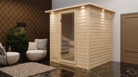 Sauna "Jonna" mit Klarglastür und Kranz - Farbe: Natur - 224 x 210 x 206 cm (B x T x H)