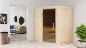 Sauna "Loran" mit graphitfarbener Tür - Farbe: Natur - 151 x 151 x 198 cm (B x T x H)