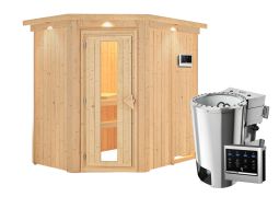 Sauna "Ole" SET mit Energiespartür, Kranz und Ofen externe Steuerung easy BIO 3,6 kW - 165 x 210 x 202 cm (B x T x H)