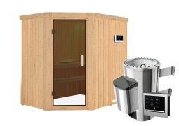 Sauna "Ole" SET mit graphitfarbener Tür - Farbe: Natur, Ofen externe Steuerung easy 3,6 kW - 151 x 196 x 198 cm (B x T x H)