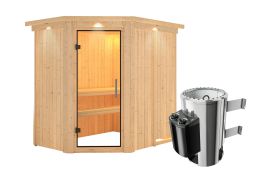 Sauna "Ole" SET mit Klarglastür, Kranz & Ofen 3,6 kW - 165 x 210 x 202 cm (B x T x H)