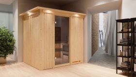Sauna "Agnar" mit graphitfarbener Tür und Kranz - Farbe: Natur - 210 x 184 x 202 cm (B x T x H)