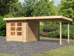 Gartenhaus SET mit Pultdach inkl. großem Anbaudach, Farbe: Naturbelassen, Grundfläche: 4,84 m²